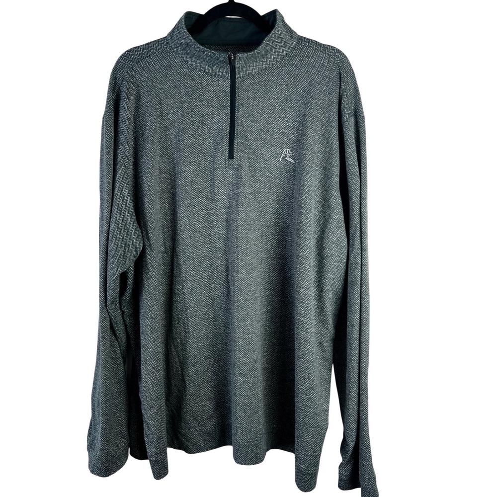 Rhoback Green Herringbone Jacquard‎ Quarter Zip Size 3XL Long Sleeve